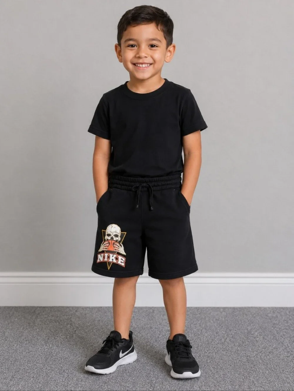 NIKE Skelton Basketball Graphic Drawstring Shorts Small Black